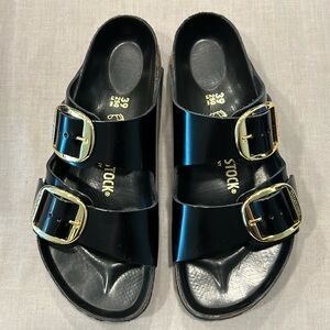 Birkenstock Arizona Big Buckle sz 39 (8-8.5) Normal/Wide Black w/Gold Buckles